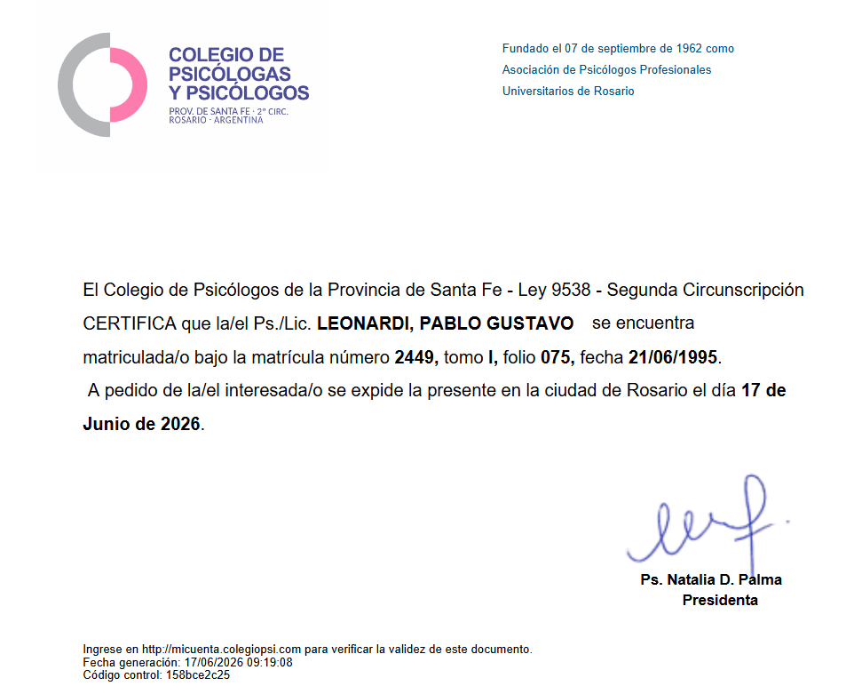 Pablo Gustavo Leonardi - Psicólogo en Rosario
